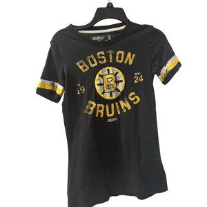 Boston Bruins CCM Womens Short Sleeve Black T-Shirt NHL 1924 Logo Graphic Size S